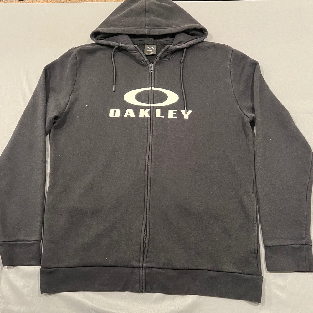 Oakley Mens XL Black Full Zip Hoodie Graphic Logo Fleece Sweatshirt Regular Fit